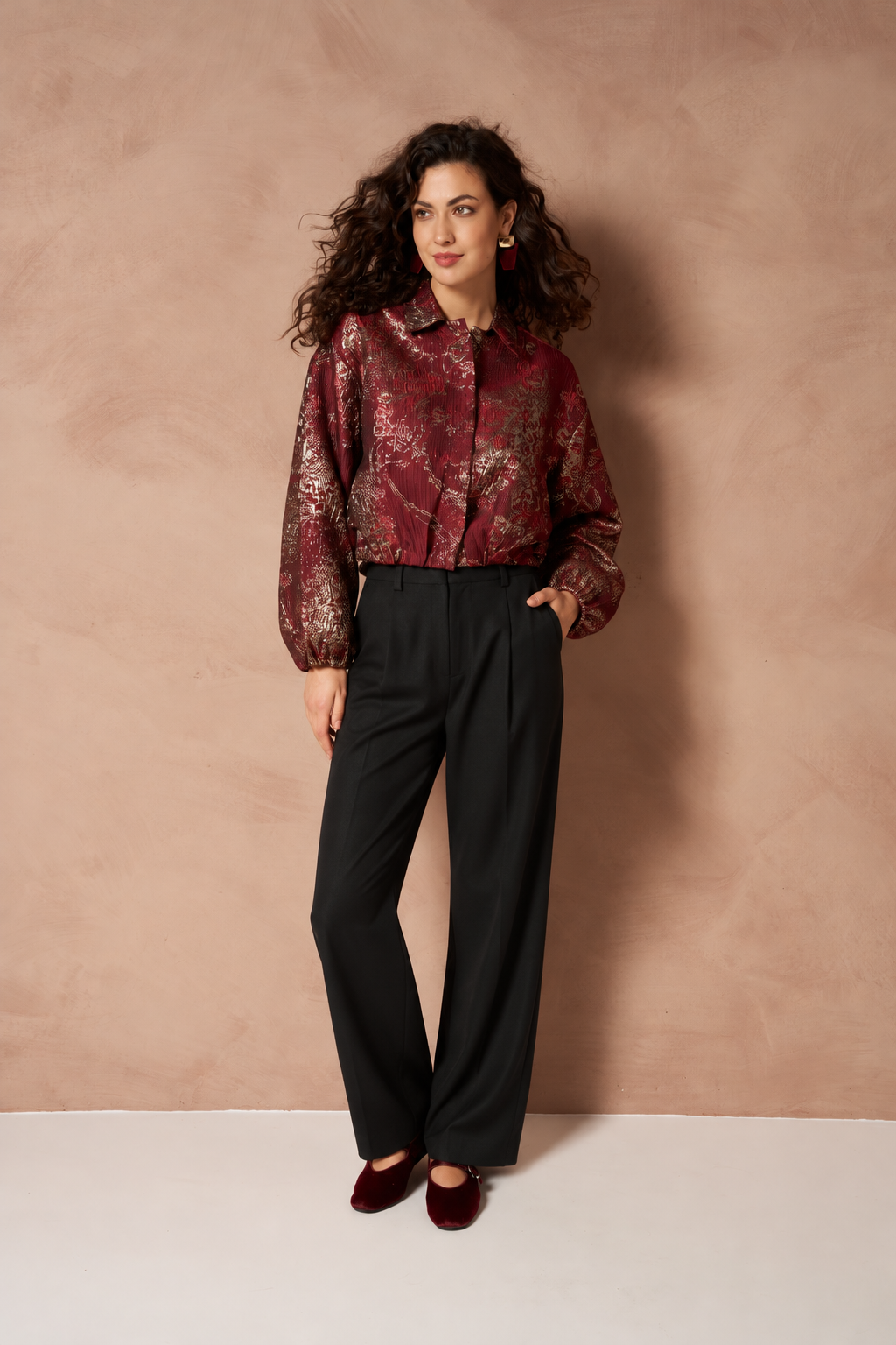 Jacket Inea - Balloon Jacquard | Brick Red