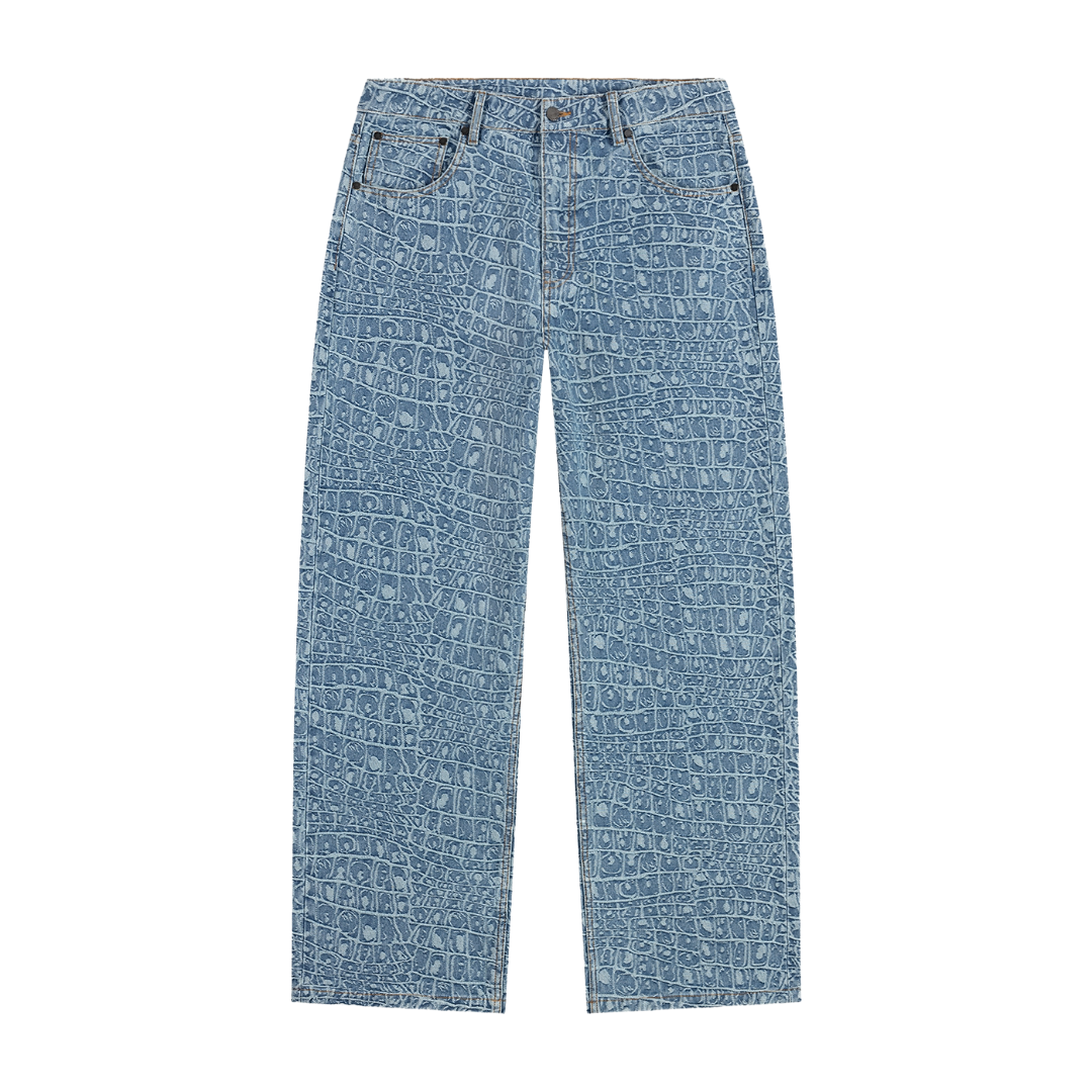 Blue Croc Jacquard Oversized Jeans