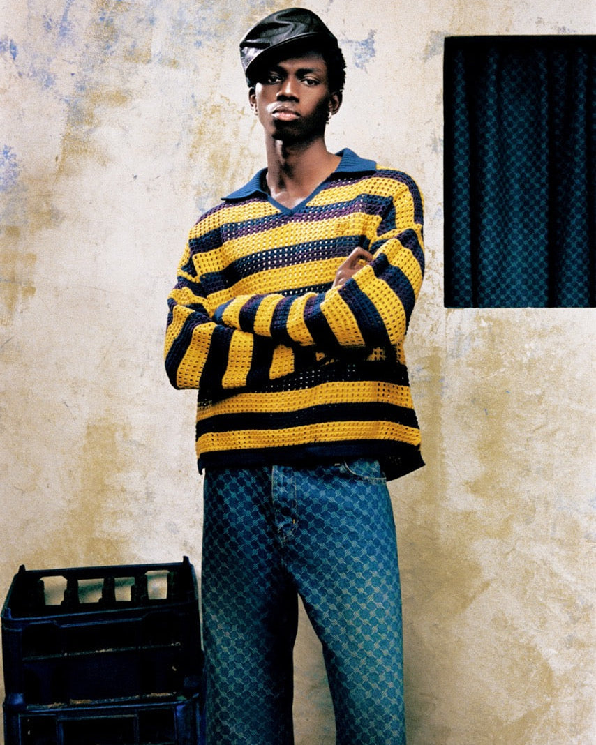 Multi-Colored Crochet Vneck Sweater