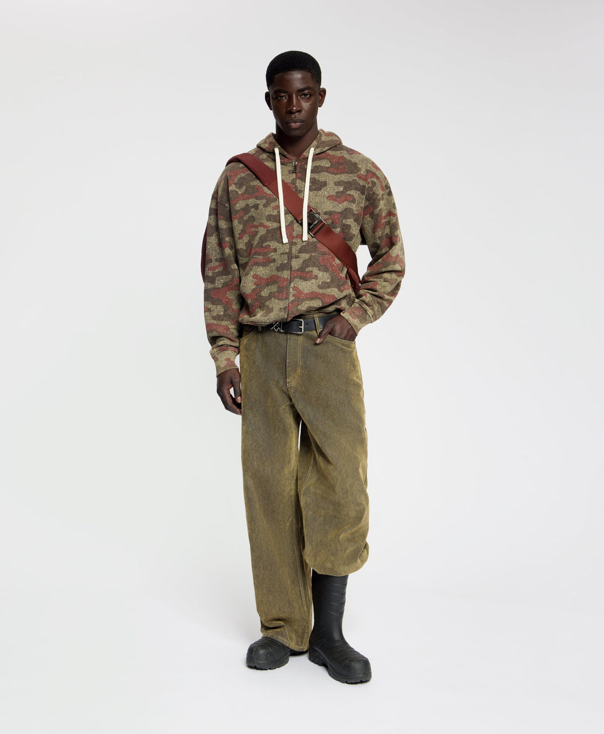 Boxy Multi-Colored Camo Zip Up Hoodie