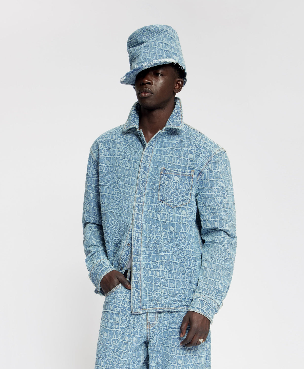 Blue Croc Jacquard Denim Shirt