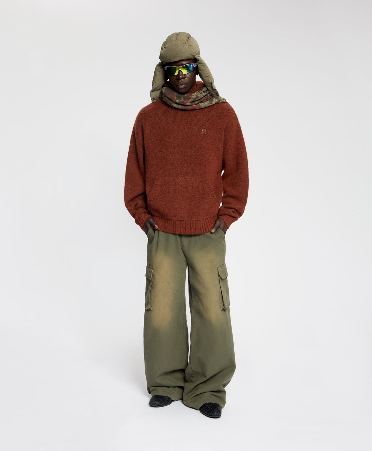 Oversized Red Clay Orbit Knit Hoodie