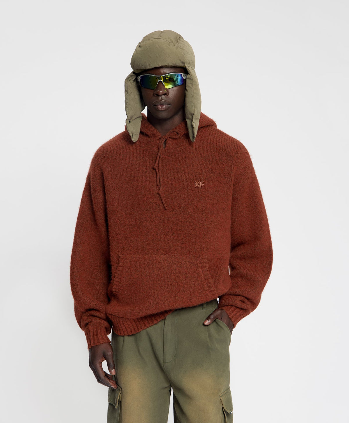 Oversized Red Clay Orbit Knit Hoodie