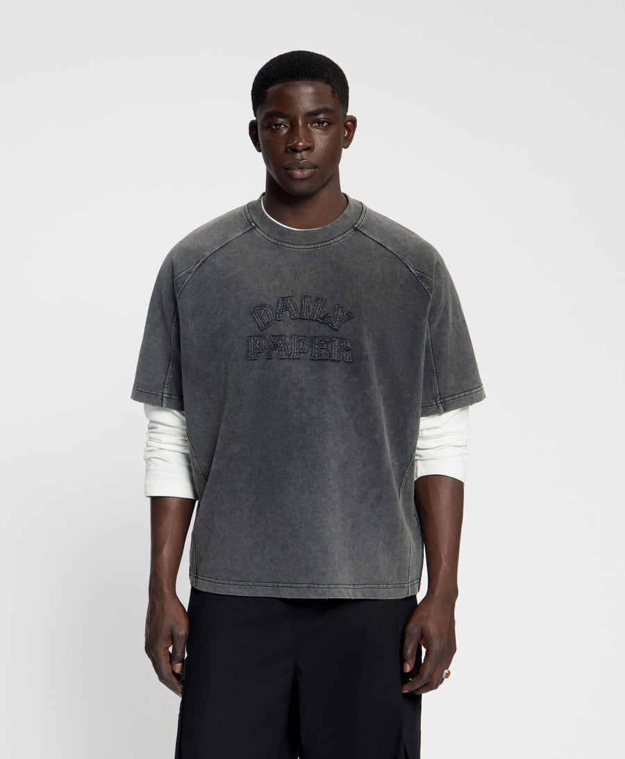 Boxy Washed Black Raglan Stacked Dias Jersey T-Shirt