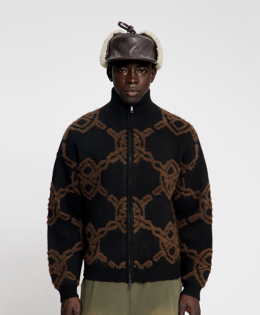 Black Shield Knit Zip Up