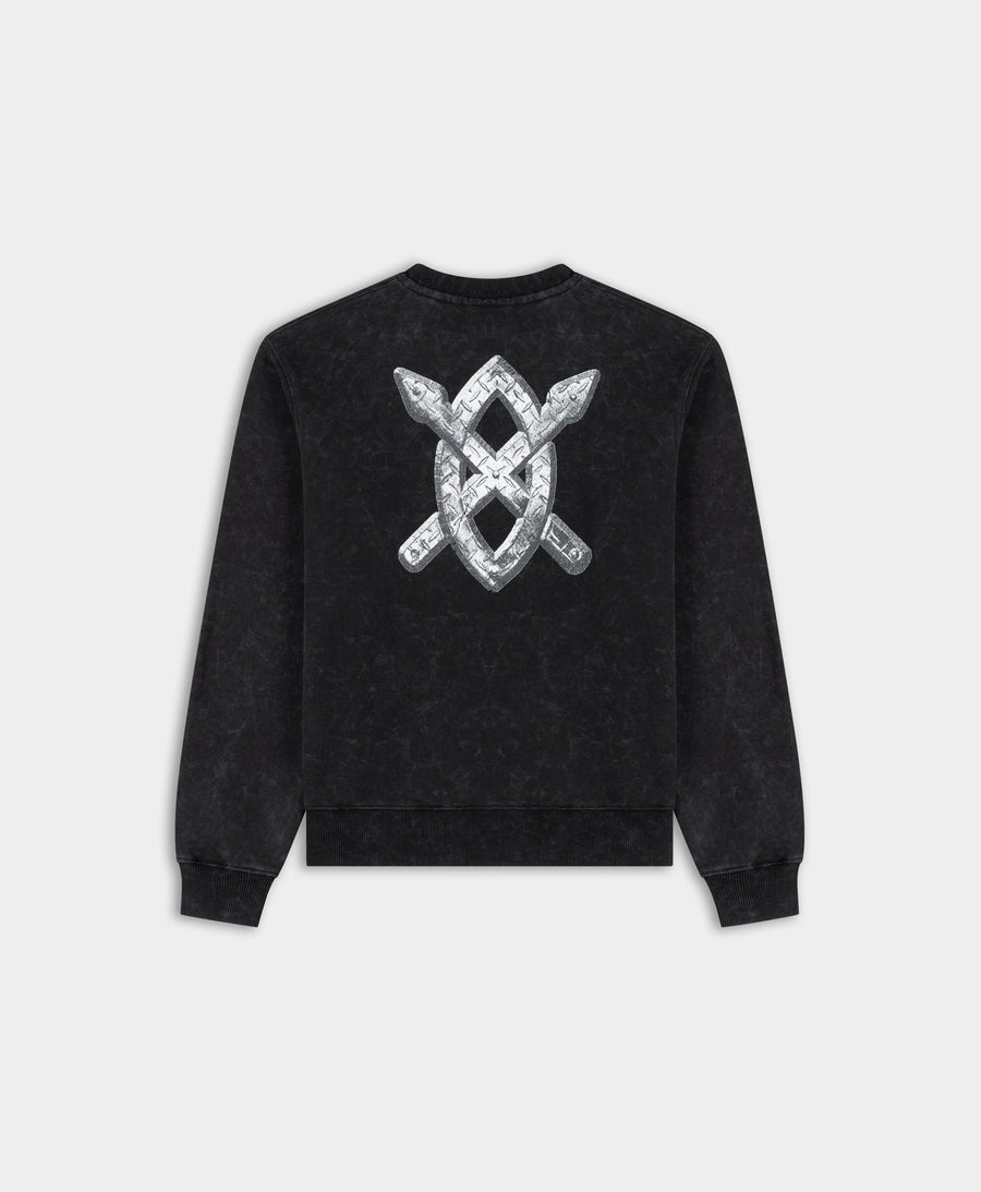 Washed Black Textured Metallic Shield Sweater
