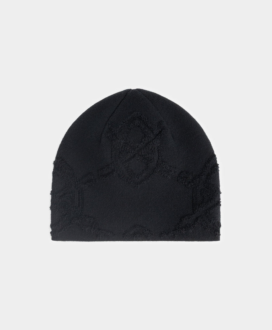 Black Textured Shield Skull Cap Beanie