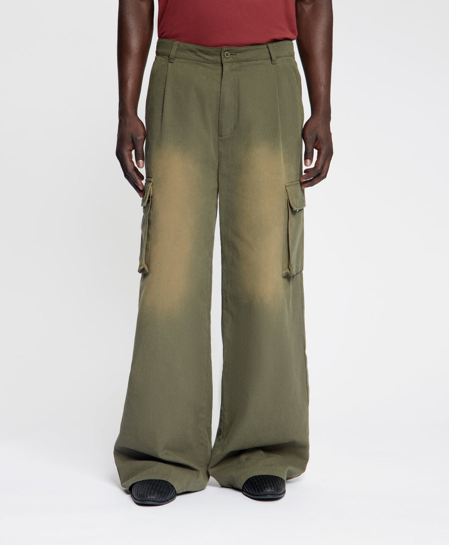 Army Green Washed Two Pocket Cargo Pants