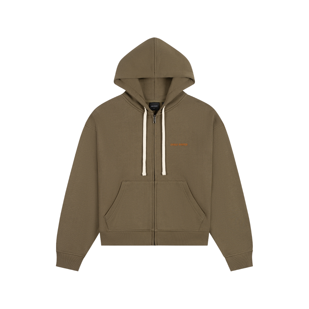 Boxy Army Green Zip Up Hoodie