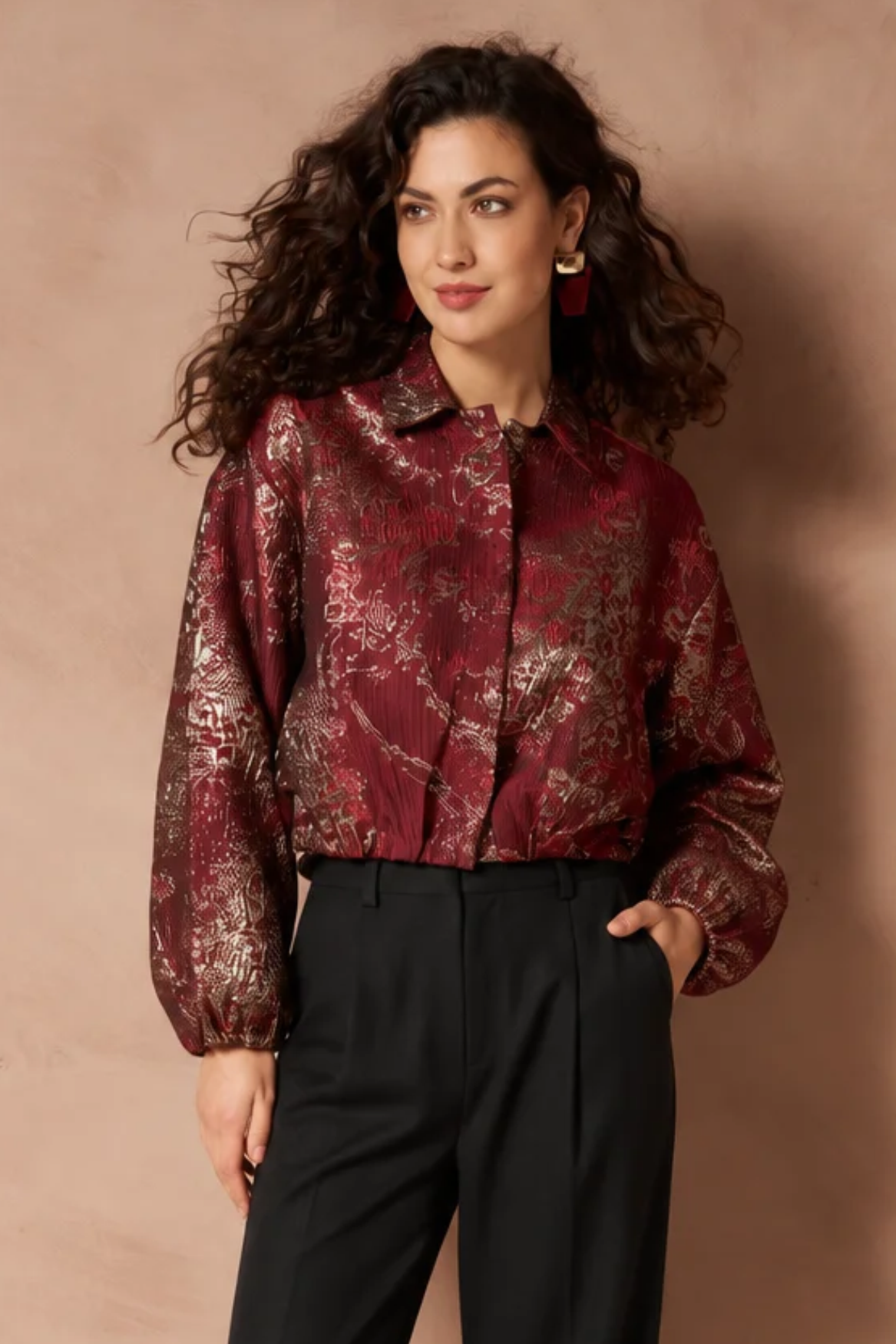 Jacket Inea - Balloon Jacquard | Brick Red