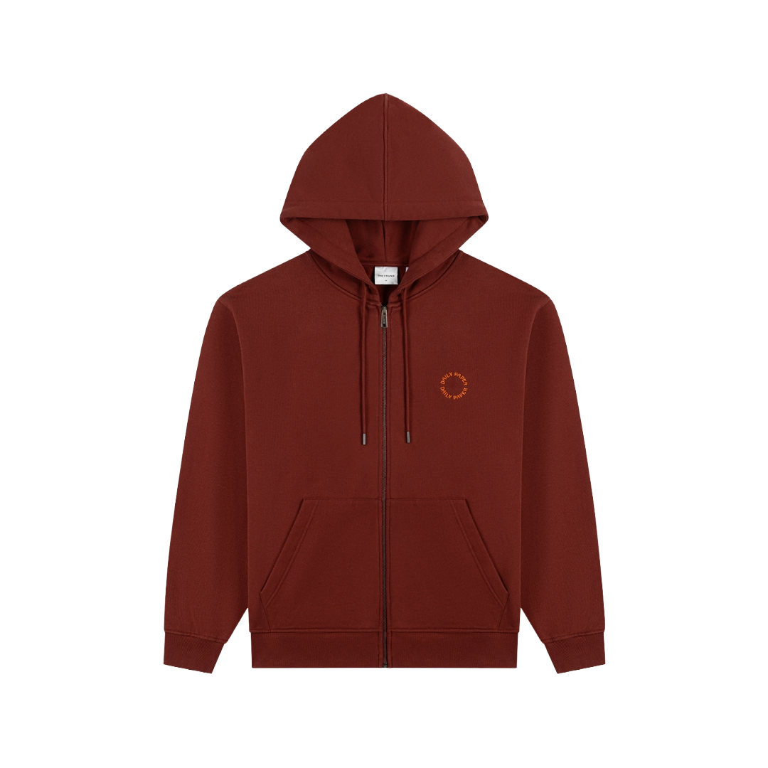 Burgundy Orbit Emb Zip Up Hoodie