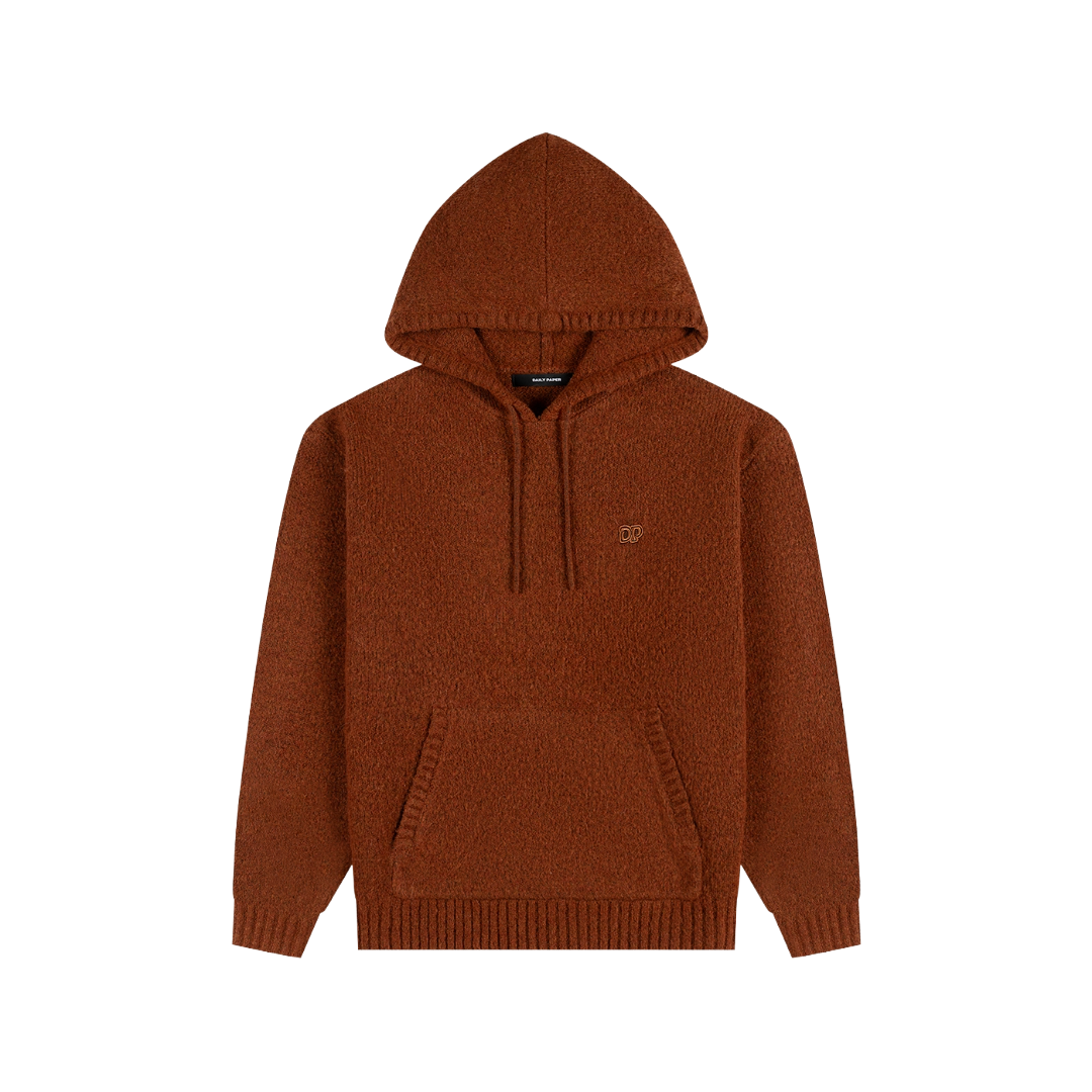 Oversized Red Clay Orbit Knit Hoodie