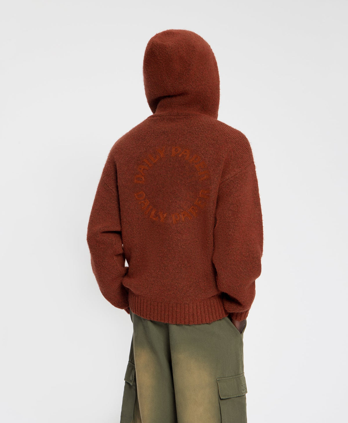 Oversized Red Clay Orbit Knit Hoodie