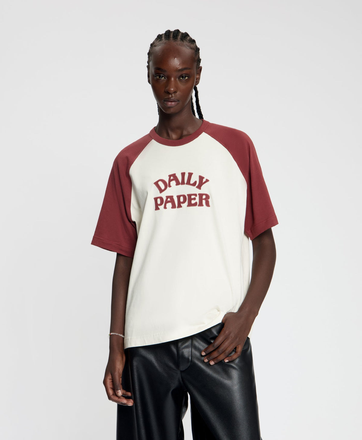 Boxy Burgundy Contrast Sleeve Raglan T-Shirt
