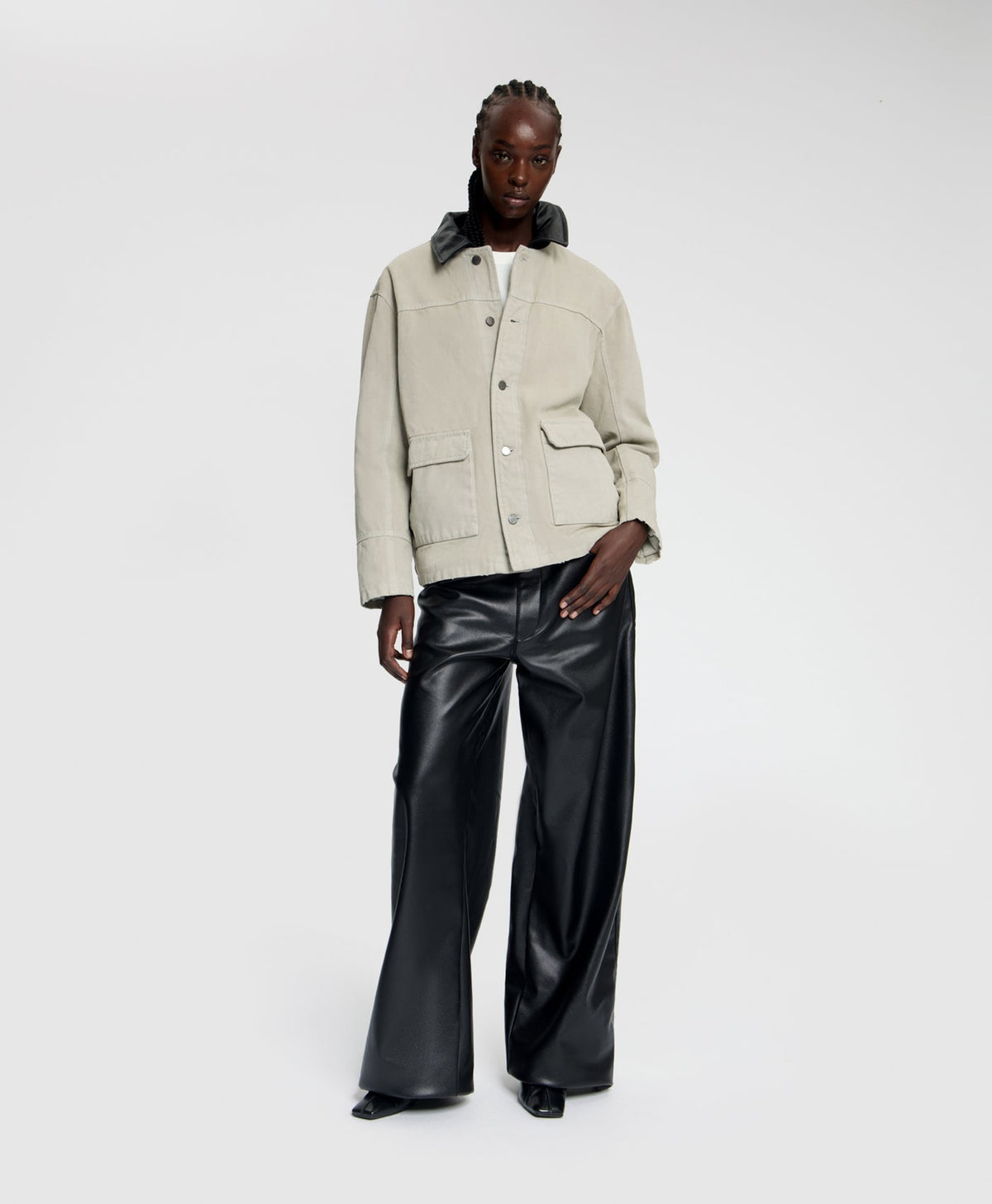 Moonbeam Beige Monogram Collar Workwear Jacket