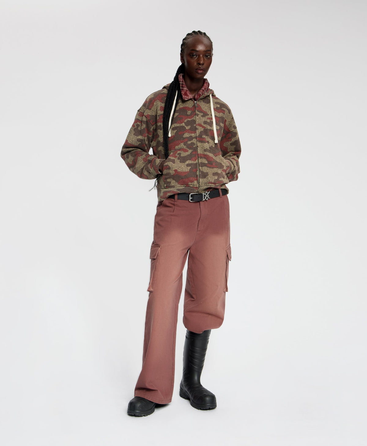 Boxy Multi-Colored Camo Zip Up Hoodie