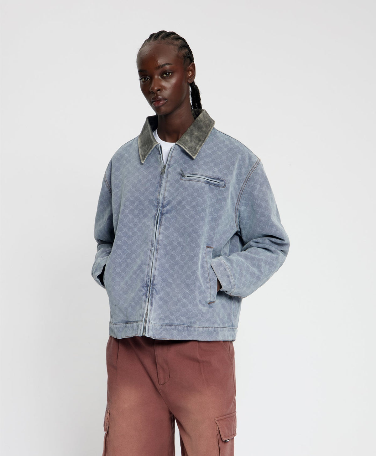 Mid Blue Boxy Monogram Workwear Jacket