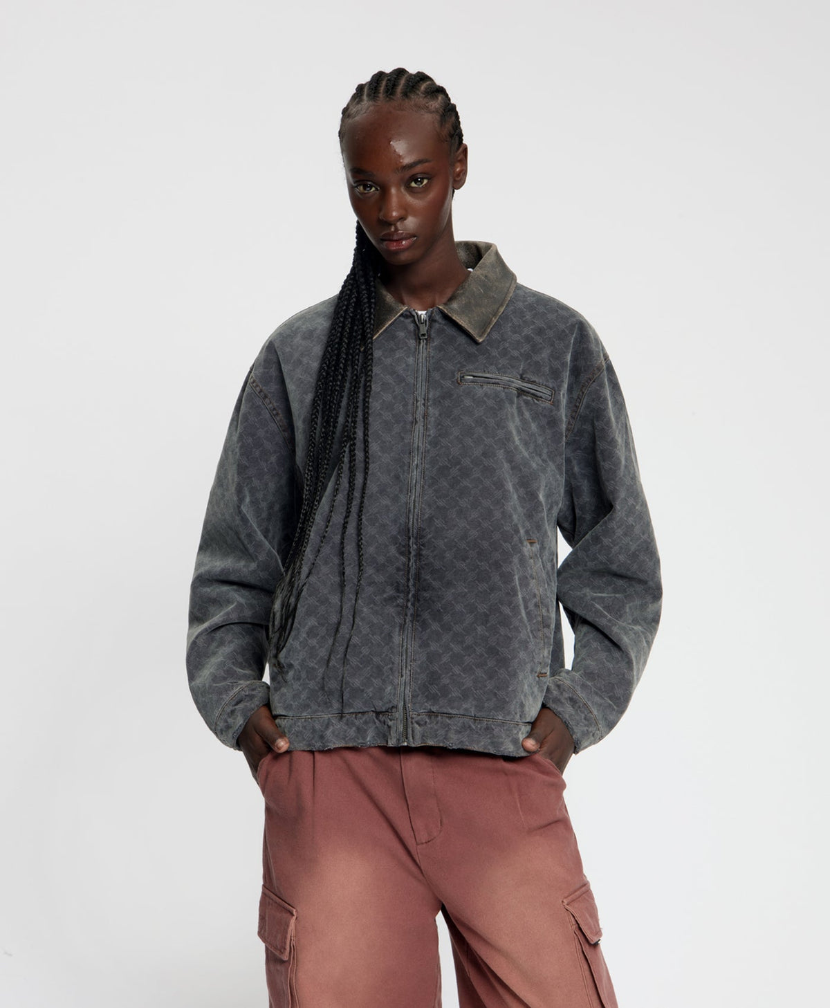 Black Boxy Monogram Workwear Jacket