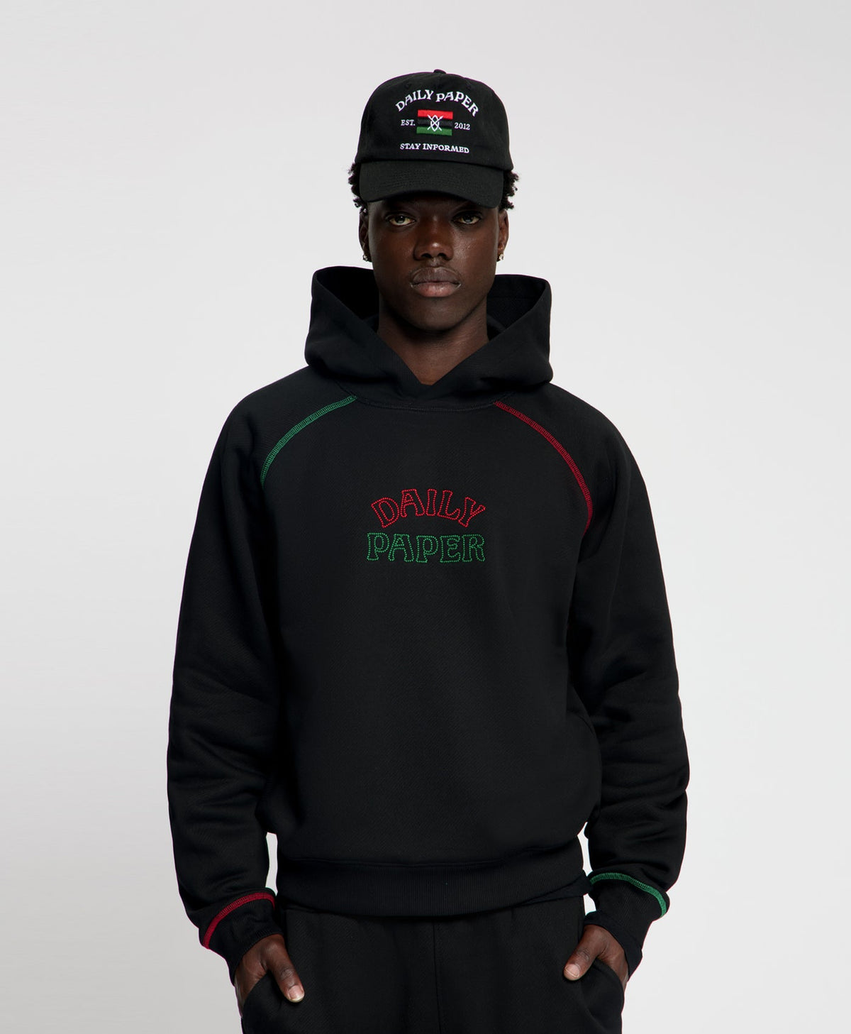 Black Arch Contrast Stitched Hoodie