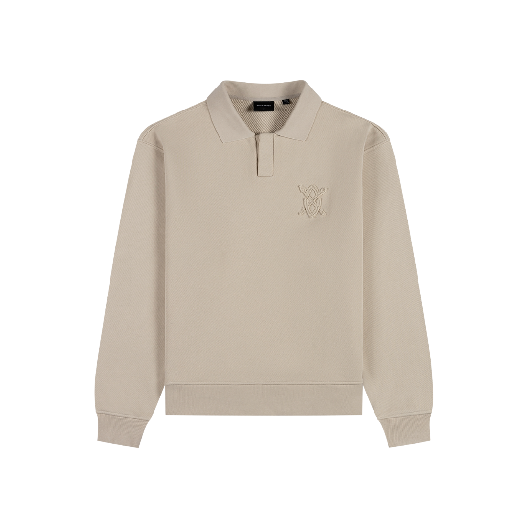 Moonbeam Beige Oversized Shield Polo Sweater
