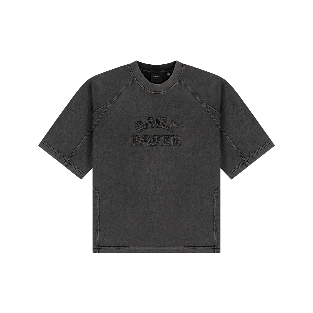 Boxy Washed Black Raglan Stacked Dias Jersey T-Shirt