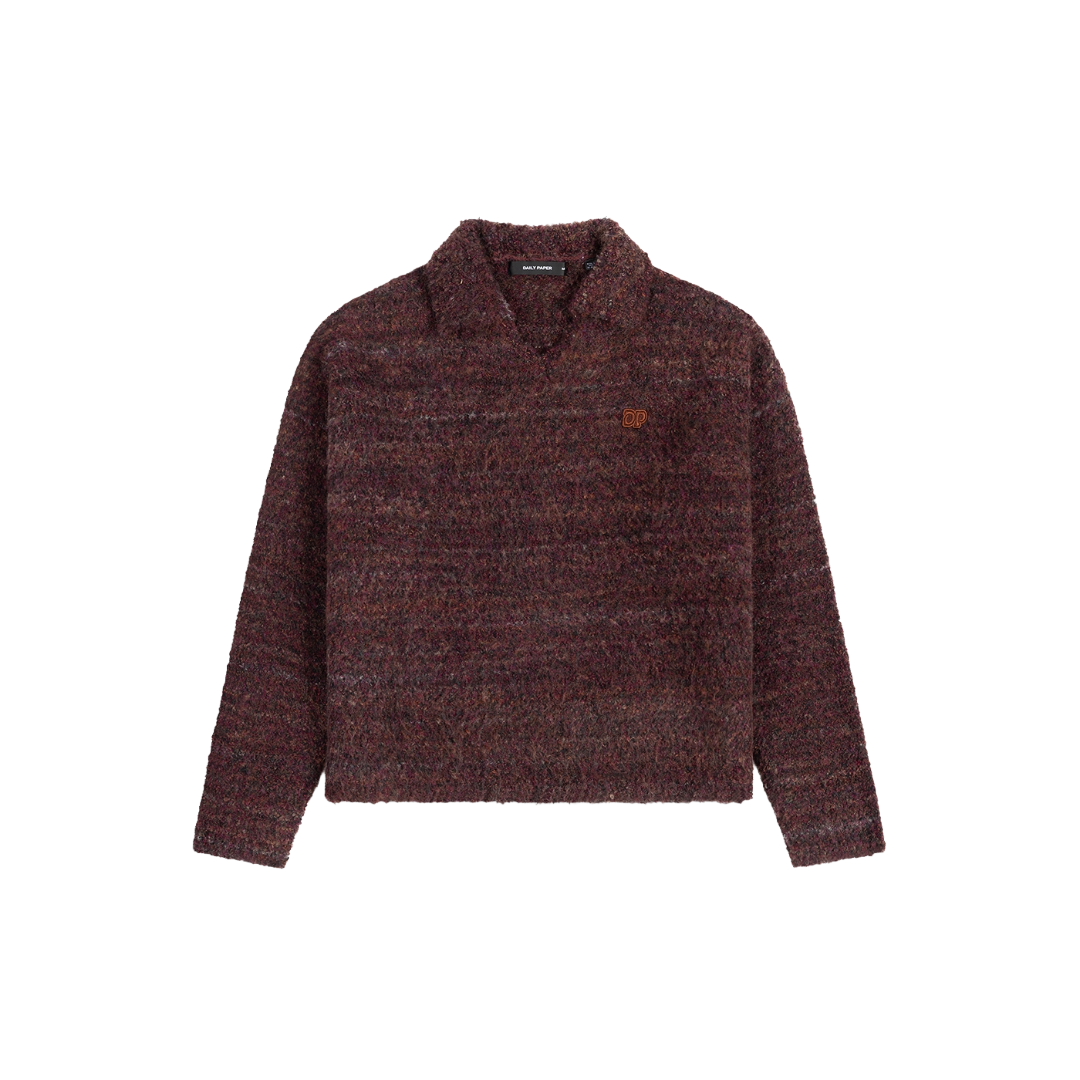 Burgundy Textured V Neck Knit Sweater