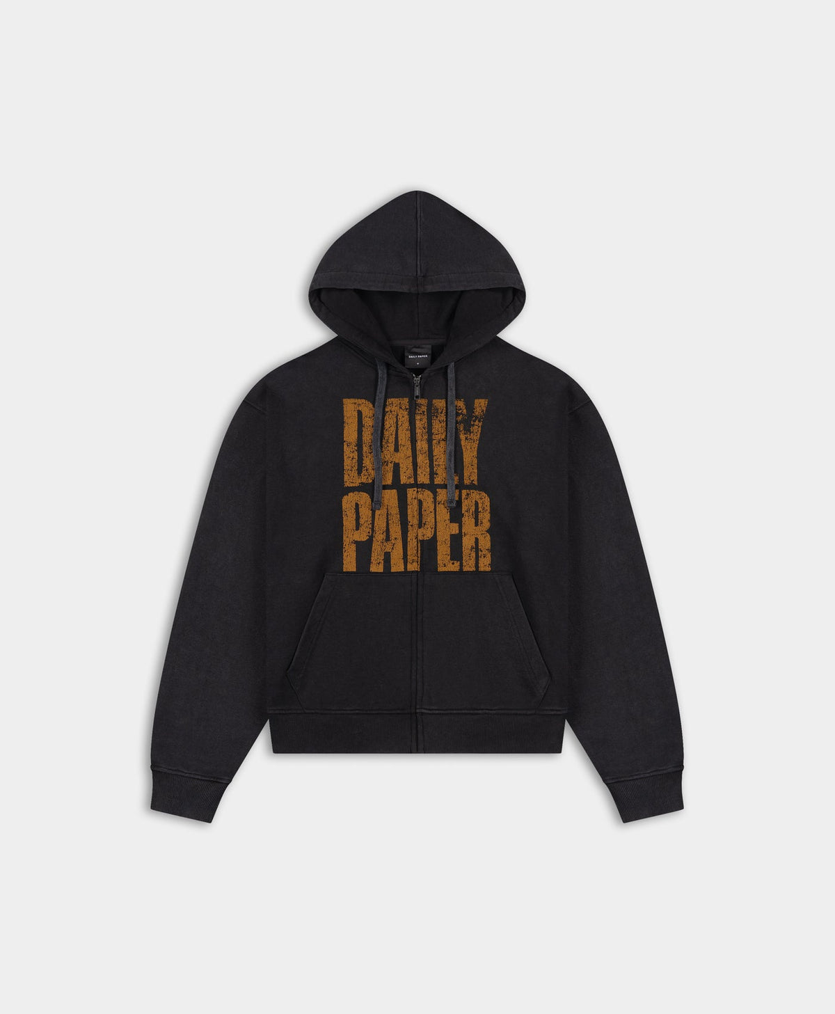 Black Vintage Stay Informed Boxy Zip Up Hoodie