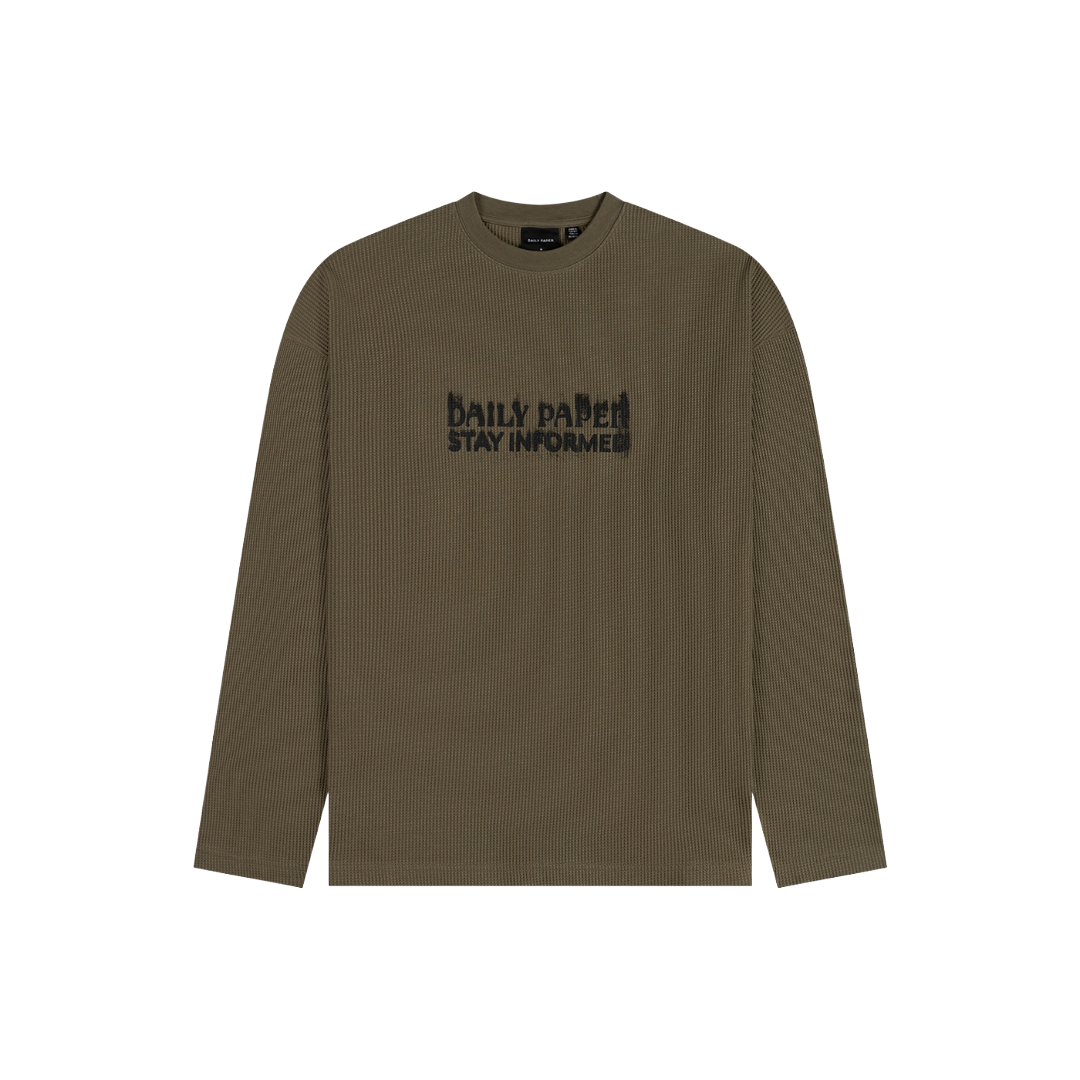 Army Green Waffle Stay Informed Longsleeve