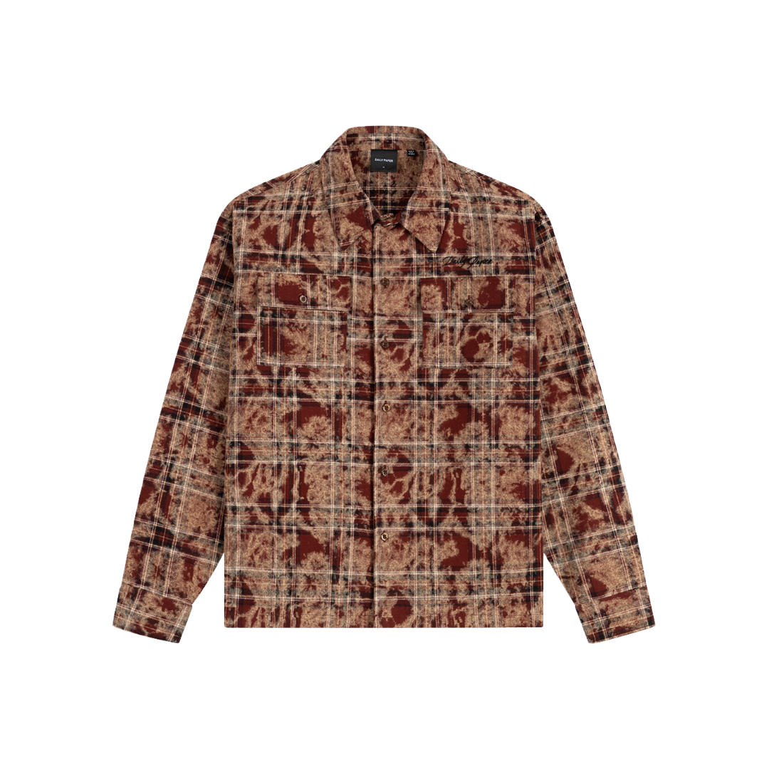 Boxy Burgundy Washed Check Flannel Shirt