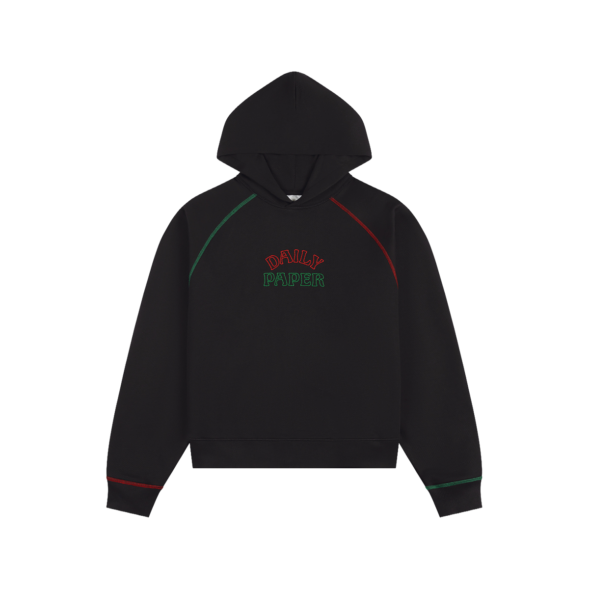 Black Arch Contrast Stitched Hoodie