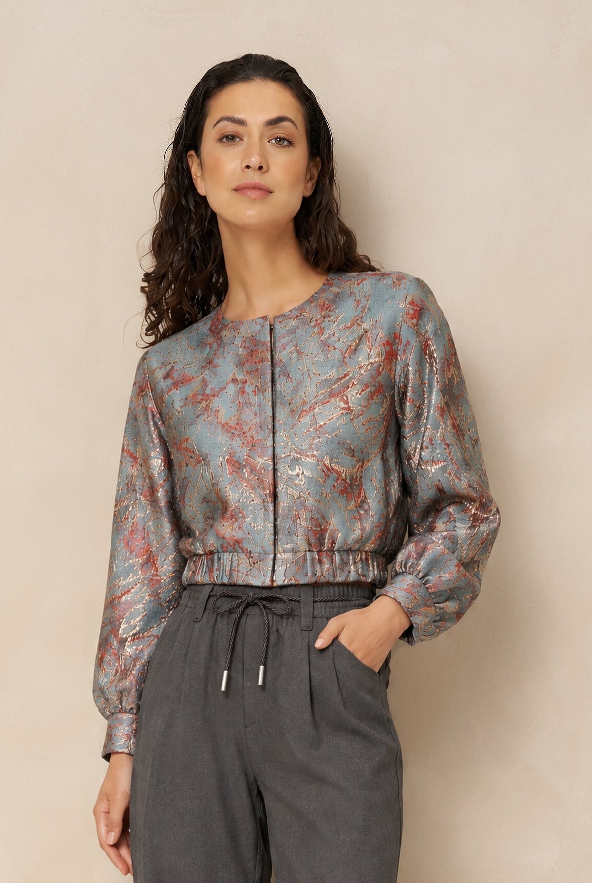 Jacket Jules - Jacquard Bomber | Dark Mint
